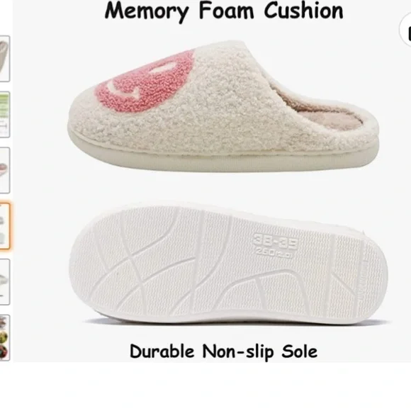 - Retro Smiley face Soft Plush Comfy Warm Slip-on Slippers, Non Slip nwot - Picture 2 of 7